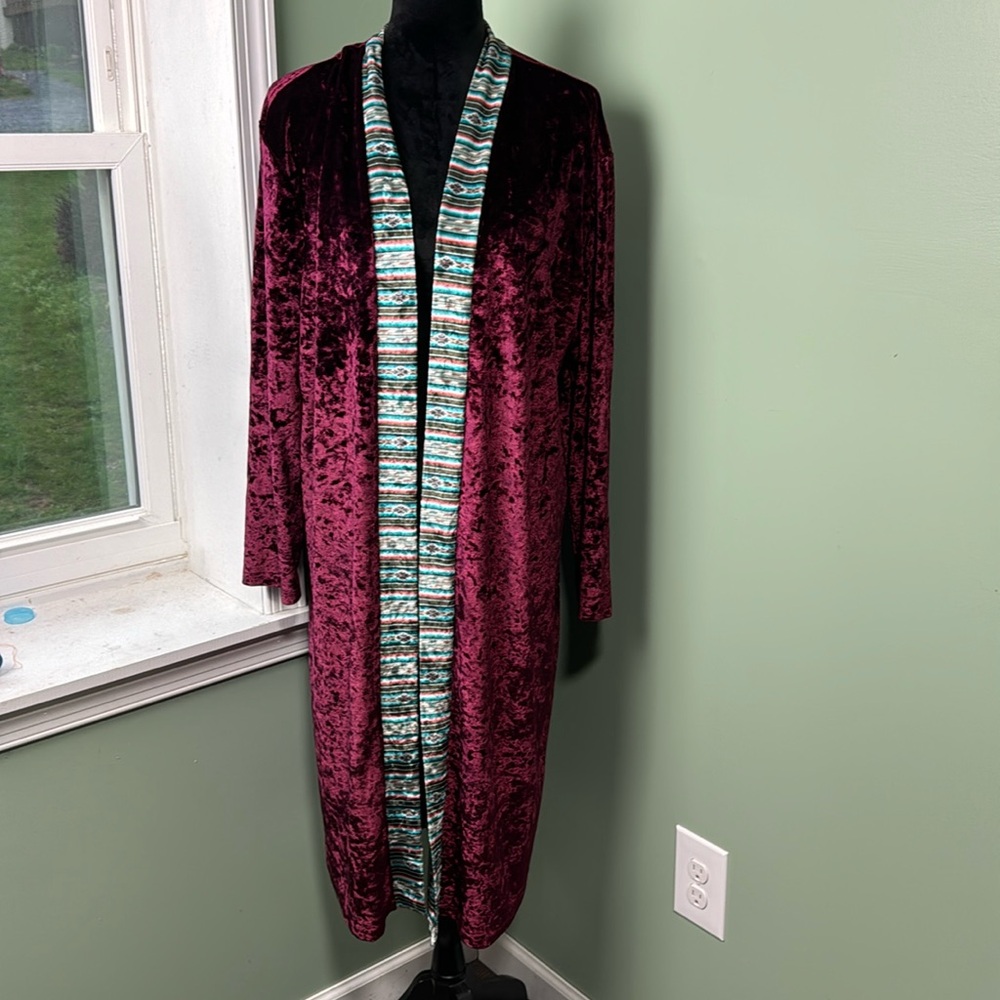 Nwot Sterling Kreek Burgundy Velvet Cardigan, Duster Xl